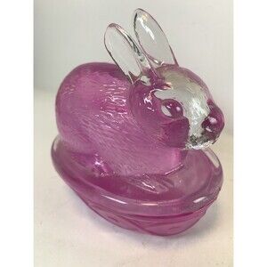 Rabbit On The Nest Pink Glass Easter Decoration Candy Dish Holiday Gift Bunny